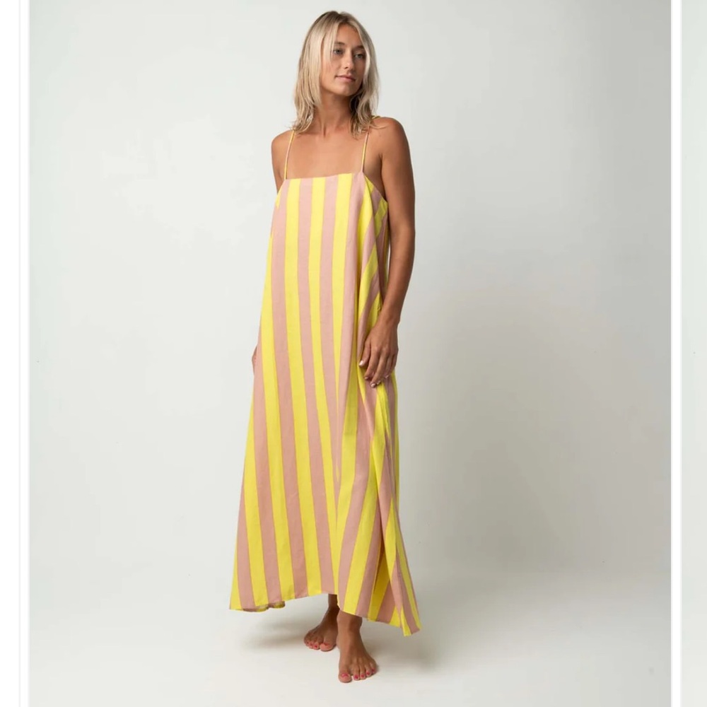 Zara tan and yellow striped maxi dress